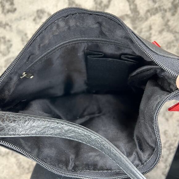 Black Leather Shoulder Bag Purse Red Western Design Small Southwestern Boho - Picture 5 of 6